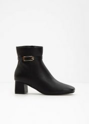 Botki. Czarne botki damskie bonprix, bez wzorów, eleganckie, bez obcasa, bez zapięcia. Za 169.99 zł.