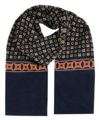 Męski Szalik Elegancki Miękki, Dwustronny, Śliski - ALTIES - Granat ze Wzorem. Niebieskie szaliki męskie Alties, bez wzorów, z materiału. Za 55.00 zł.