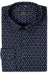 Elegancka Koszula o Prostym Kroju - Victorio - Granat w Drobny Wzór. Niebieskie koszule męskie Victorio, bez wzorów, z bawełny, eleganckie, bez kołnierzyka, bez ramiączek. Za 195.00 zł.