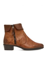 Rieker Botki CEO-Y07A8-22 Brązowy. Brązowe botki damskie Rieker, bez wzorów, ze skóry, bez obcasa, na słupku, bez zapięcia. Za 399.99 zł.