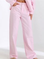 Jeansy wide leg high waist - różowy. Czerwone jeansy damskie Sinsay, bez wzorów, z jeansu, z podwyższonym stanem. W wyprzedaży za 35.99 zł.