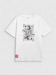 4F T-shirt oversize z nadrukiem damski - biały M. Białe t-shirty damskie 4F, m, bez wzorów, z bawełny, bez kołnierzyka, bez ramiączek. Za 79.99 zł.