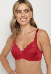Bordowy Biustonosz Typu Full Cup Zdobiony Koronką Delwinna. Czerwone biustonosze Born2be, z aplikacjami, z koronki. Za 19.99 zł.