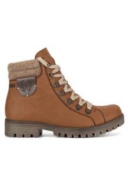 Rieker Botki 785F8-22 Brązowy. Brązowe botki damskie Rieker, bez wzorów, z materiału, bez obcasa, na płaskiej podeszwie, bez zapięcia. Za 319.00 zł.