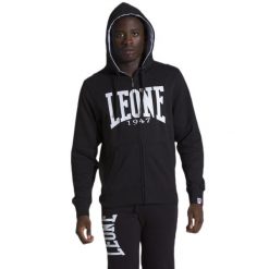 Męska zapinana na zamek bluza z kapturem Leone 1947 Apparel. Czarne bluzy męskie LEONE 1947 APPAREL, l, bez wzorów, z tkaniny, sportowe, bez ramiączek, z kapturem. W wyprzedaży za 154.80 zł.