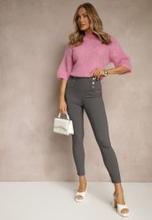 Szare Legginsy High Waist z Ozdobnymi Guzikami Kolowenia. Szare legginsy damskie Renee, bez wzorów, z jeansu. Za 39.99 zł.