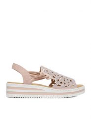 Rieker Sandały CEO-V0241-31 Różowy jasny. Czerwone sandały damskie Rieker, bez wzorów, ze skóry, bez obcasa, na koturnie, bez zapięcia. Za 319.99 zł.