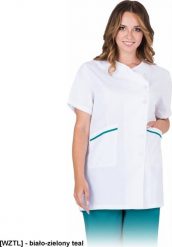 R.E.I.S. NONA-J - bluza damska z krótkim rękawem , 65% poliester, 35% bawełna, 175 g/m, zapinana na guziki - biało-zielony teal 2XL. Białe bluzy damskie R.E.I.S., m, bez wzorów, z bawełny, bez ramiączek, bez kaptura. Za 63.57 zł.