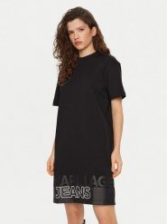 Karl Lagerfeld Jeans Sukienka codzienna A1W13015 Czarny Relaxed Fit. Czarne sukienki damskie Karl Lagerfeld Jeans, na co dzień, xs, bez wzorów, z bawełny, bez kołnierzyka, bez ramiączek, proste. Za 239.99 zł.
