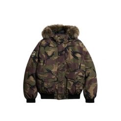 Kurtka bomber z syntetycznym futrem Superdry Everest. Zielone kurtki męskie Superdry, xl, z aplikacjami, z futra, klasyczne, bez kaptura. Za 584.10 zł.
