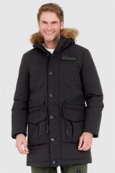 AERONAUTICA MILITARE Czarna parka męska z futrem jenota. Czarne parki męskie Aeronautica Militare, m, bez wzorów, bez kołnierzyka, bez kaptura. W wyprzedaży za 1,359.99 zł.