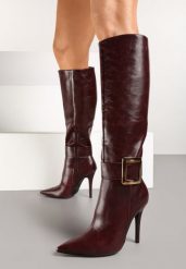 Bordowe Kozaki na Szpilce Ozdobione Klamrą Innadora. Czerwone kozaki damskie Born2be, bez wzorów, z jeansu, bez obcasa, na obcasie, bez zapięcia. Za 199.99 zł.