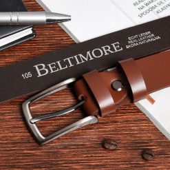 Beltimore skórzany pasek męski brązowy wąski E16 : Kolory - brązowy, beżowy, Rozmiar pasków - r.125-140 cm. Brązowe paski męskie . Za 49.49 zł.