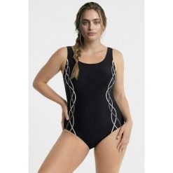 Damskie Strój kąpielowy ozdobne lamówki bez miękkich miseczek okrągły dekolt. Czarne stroje kąpielowe damskie Ulla Popken, plus size, bez wzorów, z elastanu. Za 139.99 zł.