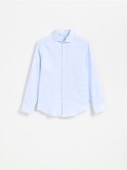 Koszula slim w pepitkę - jasnoniebieski. Niebieskie koszule męskie Reserved, l, bez wzorów, z bawełny, bez kołnierzyka, bez ramiączek. Za 129.99 zł.