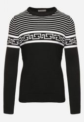 Czarny Sweter w Paski z Geometrycznym Wzorem Nirile. Czarne swetry męskie Born2be, l, z aplikacjami, eleganckie, bez kołnierzyka, bez ramiączek. Za 54.99 zł.