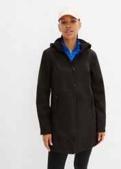 Parka softshell z materiału odpychającego wodę. Czarne parki damskie bonprix, bez wzorów, z softshellu, bez kaptura. Za 229.99 zł.