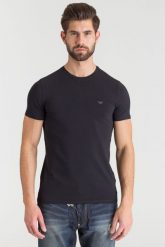Czarny t-shirt Emporio Armani z aplikacją marki. Czarne t-shirty męskie Emporio Armani, l, z aplikacjami, bez kołnierzyka, bez ramiączek. W wyprzedaży za 92.70 zł.