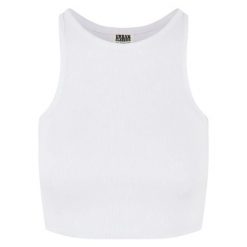 Top Damski / Damski Z Prążkowanej Bawełny Organicznej. Białe topy damskie Urban Classics, xs, bez wzorów, z bawełny, sportowe, bez kołnierzyka, bez ramiączek. Za 48.99 zł.