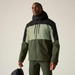 Męska wodoodporna kurtka z kapturem i panelami Maland II. Czarne kurtki męskie Regatta, l, bez wzorów, z materiału, z kapturem. Za 329.99 zł.