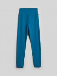 4F Legginsy treningowe szybkoschnące damskie - turkusowe XL. Niebieskie legginsy damskie 4F, bez wzorów, z materiału. Za 119.99 zł.