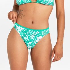 Dół kostiumu kąpielowego surfingowego damski Olaian Nina Borneo. Zielone bikini OLAIAN, bez wzorów, z elastanu. W wyprzedaży za 19.99 zł.