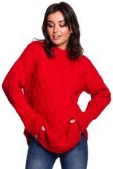 Czerwony Ciepły Sweter z Półgolfem w Warkocze. Czerwone swetry nierozpinane damskie MOE, l, bez wzorów, z materiału, bez kołnierzyka, bez ramiączek. Za 209.90 zł.