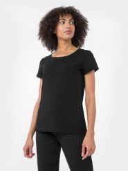 4F T-shirt regular gładki damski L. Białe t-shirty damskie 4F, l, bez wzorów, z bawełny, bez kołnierzyka, bez ramiączek. Za 49.99 zł.