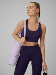 4F Biustonosz treningowy ze średnim wsparciem damski - fioletowy L. Fioletowe bielizna sportowa damska 4F, l, bez wzorów, z gumy. Za 179.99 zł.