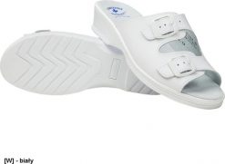 MEDIBUT BMKLA2PAS - klapki damskie na koturnie, cholewka skóra z powłoką ułatwiającą mycie i dezynfekcję - biały 39. Białe klapki damskie Medibut, bez wzorów, ze skóry, bez obcasa, na koturnie, bez zapięcia. Za 103.19 zł.