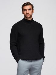 Sweter klasyczny męski z golfem z bawełny - czarny V4 - Rozmiar: S. Czarne swetry męskie Ombre Clothing, m, bez wzorów, z bawełny, biznesowe, bez kołnierzyka, bez ramiączek. Za 189.99 zł.