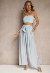 Niebieskie Wiskozowe Spodnie High Waist o Szerokim Kroju Aranisa. Niebieskie spodnie materiałowe damskie Renee, z aplikacjami, z jeansu, eleganckie, z podwyższonym stanem. Za 64.99 zł.