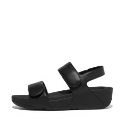 Damskie sandały z regulowanym skórzanym paskiem z tyłu FitFlop Lulu. Czarne sandały damskie Flip Flop, bez wzorów, z materiału, bez obcasa, bez zapięcia. Za 407.80 zł.