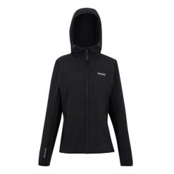 Kurtka Damska Ossek Soft Shell. Czarne kurtki sportowe damskie Regatta, bez wzorów, bez ramiączek, bez kaptura, trekkingowe. Za 203.99 zł.