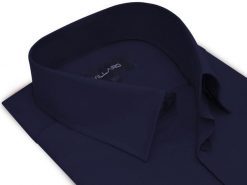 Granatowa gładka koszula męska z długim rękawem 03L. Koszule męskie Mmer / Villaro - Koszule męskie, l, bez wzorów, z bawełny, casualowe, bez kołnierzyka, bez ramiączek. W wyprzedaży za 148.50 zł.