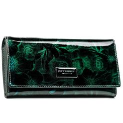 Portfel damski Peterson PTN PS122-FDS zielony. Zielone portfele damskie Peterson, z lakierowanej skóry. Za 129.99 zł.