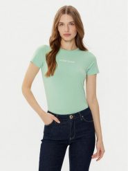 Guess Jeans T-Shirt W4YI01 J1314 Zielony Regular Fit. Zielone t-shirty damskie Guess Jeans, xs, z aplikacjami, z bawełny, bez kołnierzyka, bez ramiączek. W wyprzedaży za 99.99 zł.