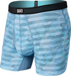 SAXX Bokserki męskie chłodzące / sportowe z rozporkiem SAXX HOT SHOT Boxer Brief Fly lodowiec szelfowy niebieski S. Niebieskie bokserki męskie Saxx, bez wzorów. Za 116.99 zł.