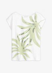 T-shirt z cekinami. Białe t-shirty damskie bonprix, bez wzorów, bez kołnierzyka, bez ramiączek. Za 37.99 zł.
