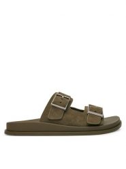 Calvin Klein Klapki City Sandal Buckle Suede HW0HW03130 Zielony. Zielone klapki damskie Calvin Klein, bez wzorów, ze skóry, bez obcasa, bez zapięcia. Za 529.99 zł.