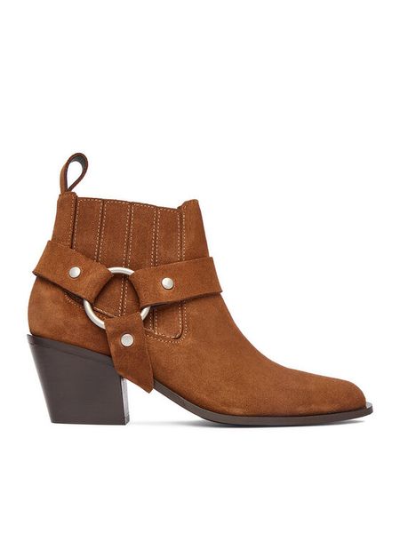 Badura Botki EO-CLEO-501-25 Brązowy. Brązowe botki damskie Badura, bez wzorów, ze skóry, bez obcasa, na słupku, bez zapięcia. Za 259.99 zł.