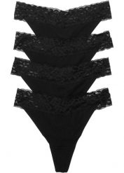 Stringi z bawełną (4 pary). Czarne majtki damskie bonprix, z bawełny. Za 52.99 zł.