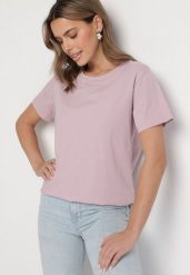 Różowy Gładki T-shirt z Bawełny o Klasycznym Kroju Natime. Czerwone t-shirty damskie Born2be, uniwersalny, bez wzorów, z bawełny, klasyczne, bez kołnierzyka, bez ramiączek. Za 39.99 zł.