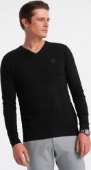 Ombre Elegancki sweter męski z dekoltem w serek - czarny V1 OM-SWBS-0107 XL. Czarne swetry męskie Ombre, m, bez wzorów, eleganckie, bez kołnierzyka, bez ramiączek. Za 119.99 zł.