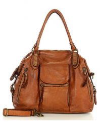 Shopperka retro camelowa MARCO MAZZINI V189b. Shopperki damskie bez wzorów, ze skóry, duże, bez dodatków. Za 529.15 zł.