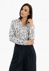 Koszula z wzorem K-TUDI. Białe koszule damskie Volcano, l, bez wzorów, bez kołnierzyka, bez ramiączek. Za 119.99 zł.