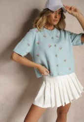 Niebieski Wzorzysty Sweter Kardigan z Krótkim Rękawem z Dodatkiem Wełny Korivelle. Niebieskie kardigany damskie Renee, bez wzorów, z jeansu, biznesowe, bez kołnierzyka. Za 139.99 zł.