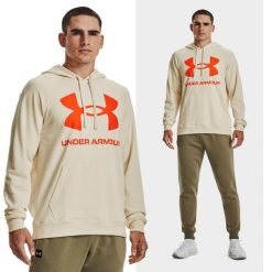 Bluza fitness męska UNDER ARMOUR Rival Fleece z kapturem. Brązowe bluzy męskie Under Armour, m, bez wzorów, casualowe, bez ramiączek, z kapturem. W wyprzedaży za 170.90 zł.