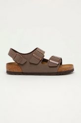 Sandały damskie brązowe Birkenstock Milano. Brązowe sandały damskie Birkenstock, bez wzorów, bez obcasa, bez zapięcia. Za 399.99 zł.