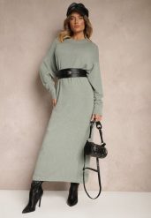 Miętowa Pudełkowa Sukienka z Dzianiny z Wiskozą Maziala. Zielone sukienki damskie Renee, na co dzień, bez wzorów, z dzianiny, eleganckie, bez kołnierzyka, bez ramiączek, midi. Za 119.99 zł.